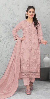 Pure Cambric Cotton with Embroidered Sequence & Thread work Suit